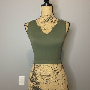Olive Green Sleeveless Ribbed Top